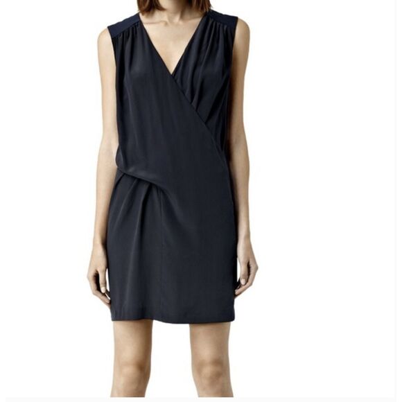 Women's All Saints US‎ 2 / UK 6 Black Silk Albe Dress Faux Wrap Drape - Picture 1 of 12